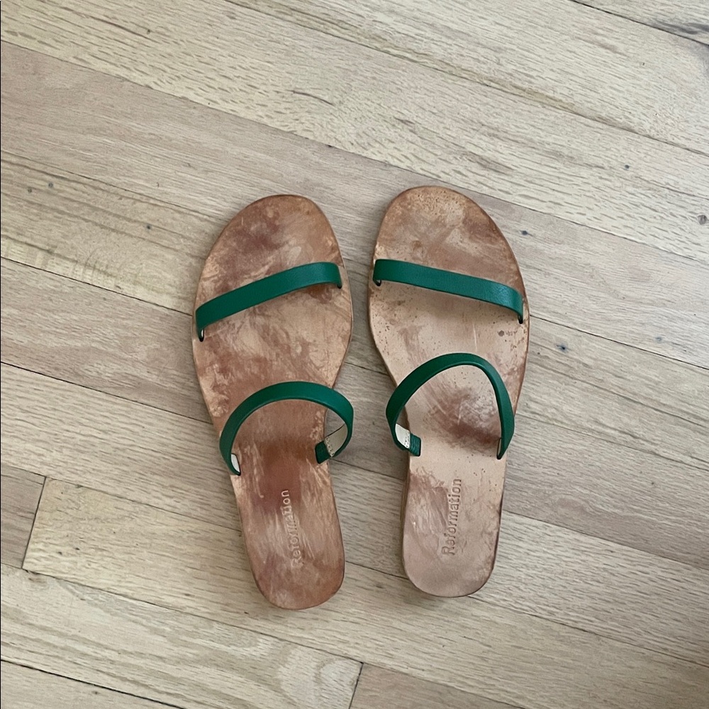 Reformation Emerald Green Slide Sandals